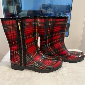 NWOT Tartan Rain Boots Size 9